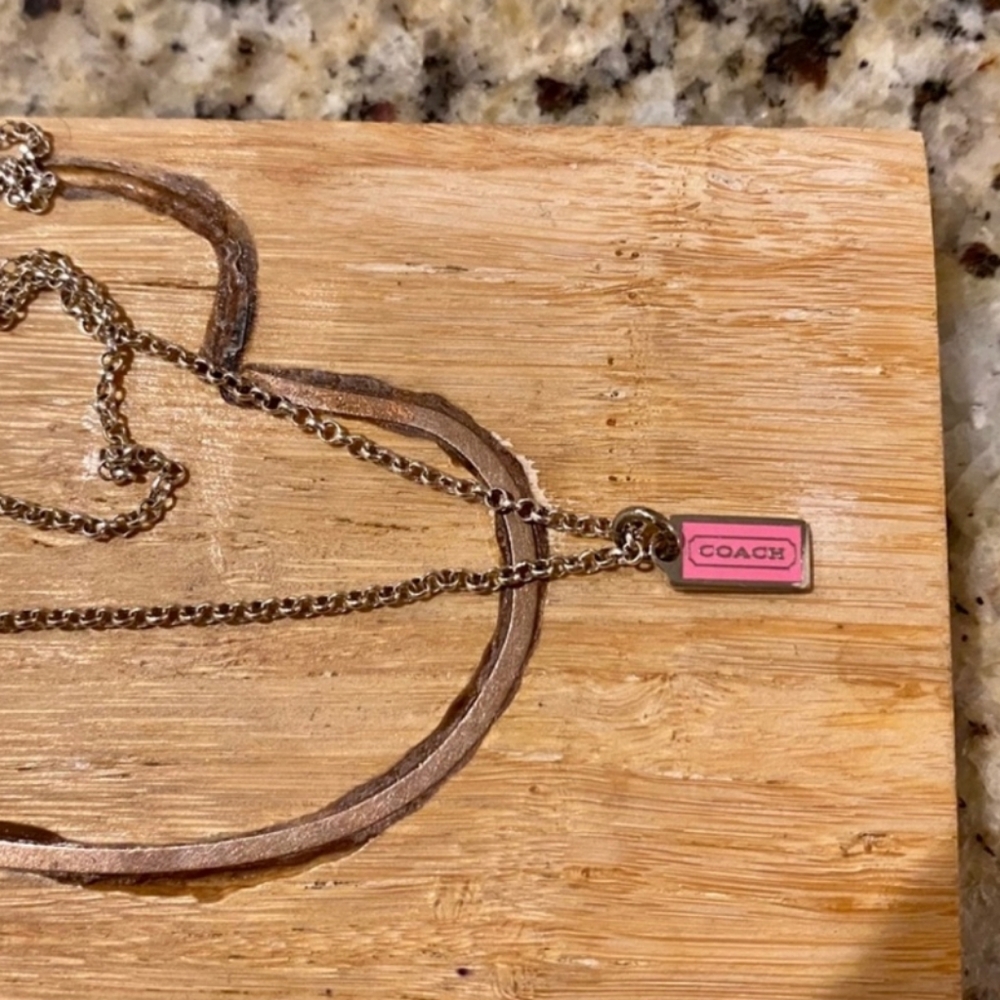 Coach Pink Enamel Hang Tag Silver Necklace - Picture 2 of 3